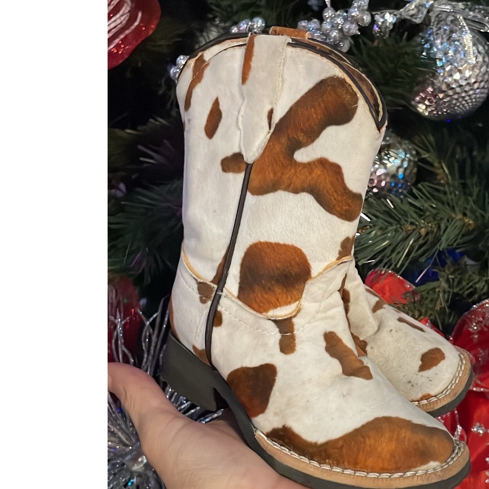 Tanner Mark Kids Cowboy Boots Cow Print‎ Leather Western Style Size 7 Toddler